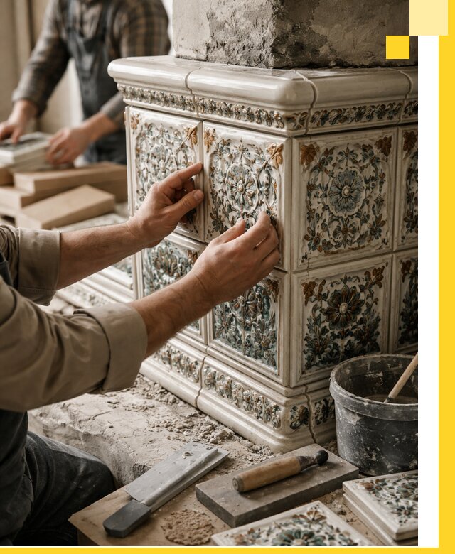 Изразцовые камины под ключ в Серове: проект и монтаж