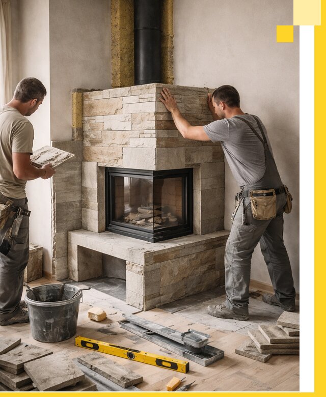 Угловые камины под ключ проект, монтаж и отделка в Серове