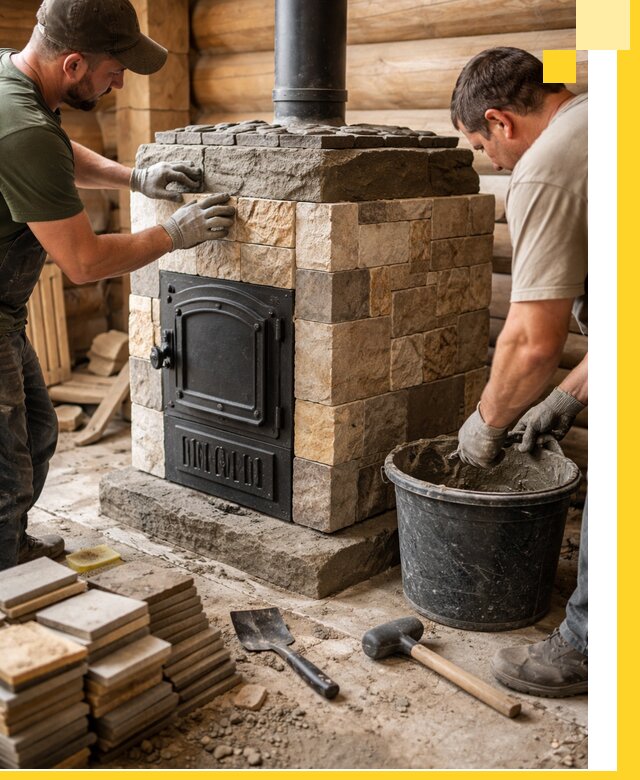 Облицовка банной печи под ключ в Серове: камень и плитка