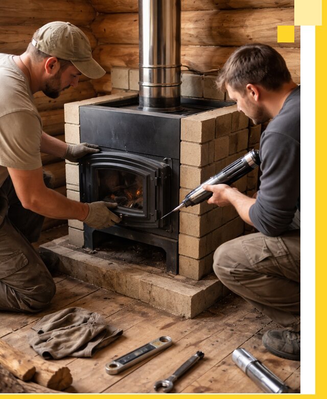 Монтаж и установка печи в бане под ключ с гарантией в Серове