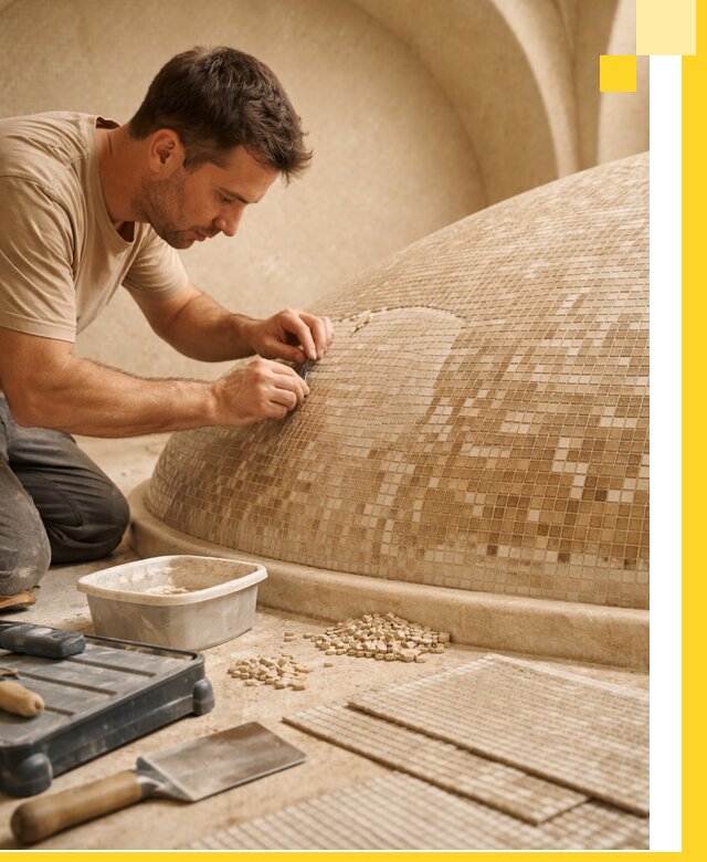 Профессиональная укладка мозаики для хамама под ключ в Серове